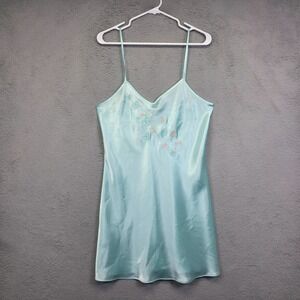 Morgan Taylor Intimates Nightgown Womens M Blue Satin Floral Butterfly  Slip